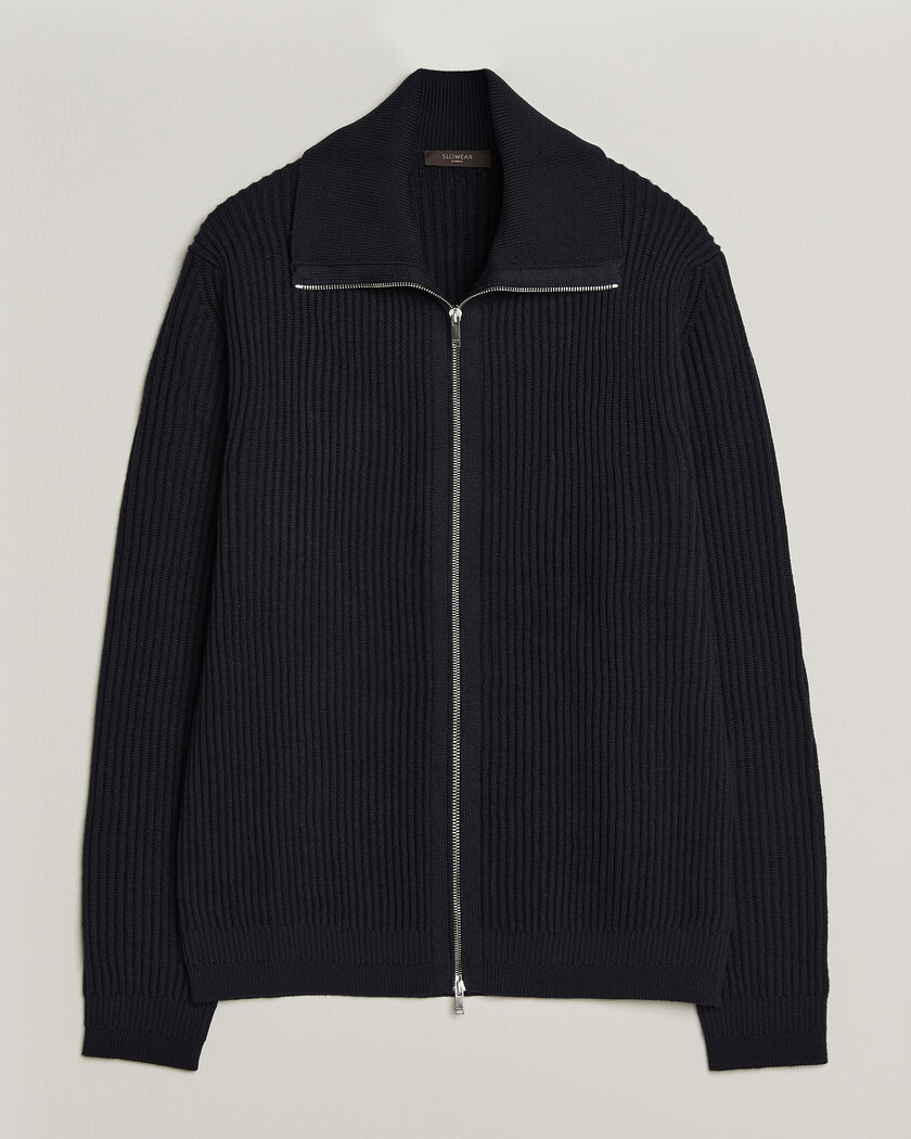 Zanone Fishermans Rib Full Zip Cardigan Navy – Blue