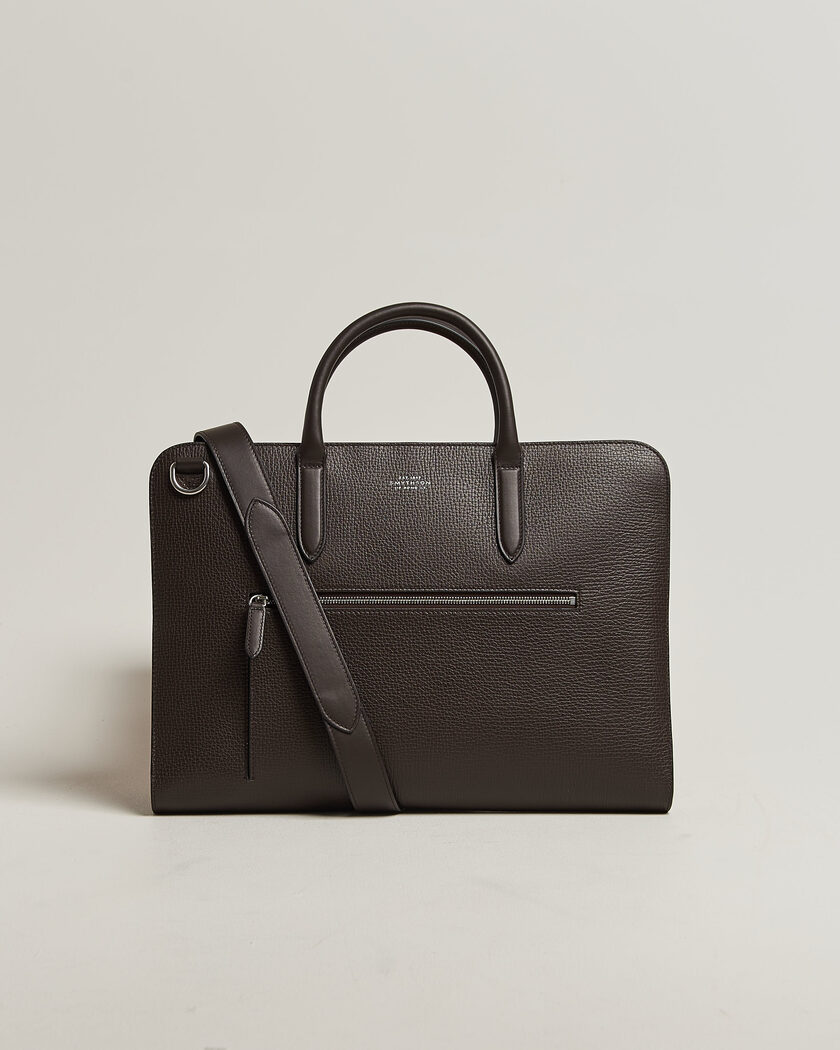 Smythson Ludlow Ultra Slim Briefcase With Zip Front Dark Brown – Brown
