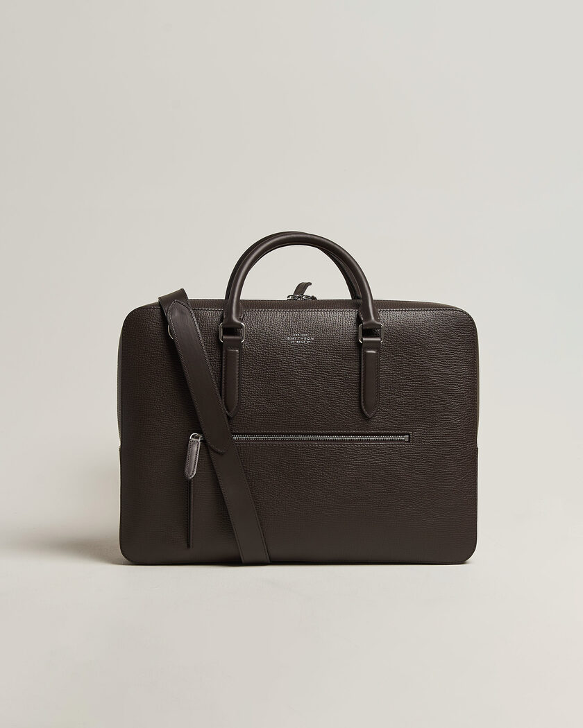 Smythson Ludlow Slim Briefcase With Zip Front Dark Brown – Brown