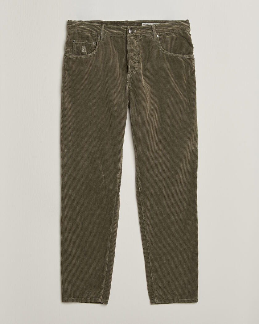 Brunello Cucinelli Leisure Fit Corduroy 5-Pocket Pants Olive – Green