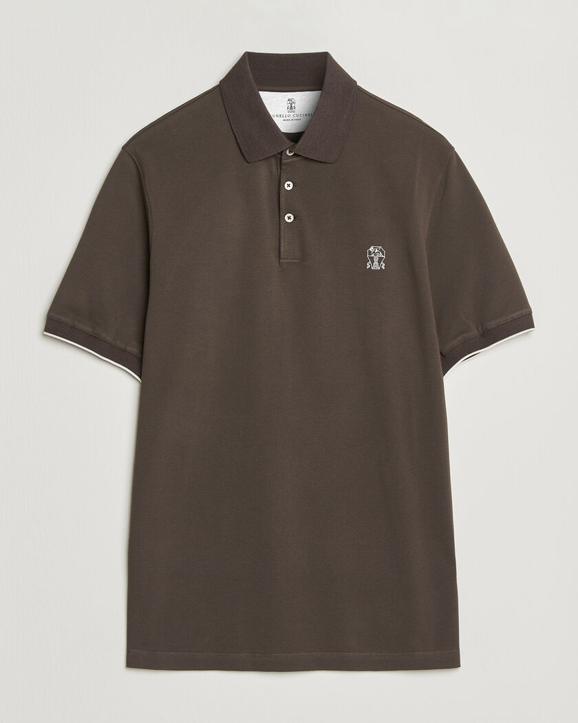 Brunello Cucinelli Short Sleeve Logo Polo Dark Brown – Brown