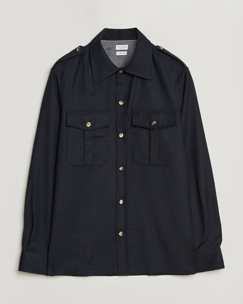 Brunello Cucinelli Flannel Double Pocket Overshirt Navy – Blue