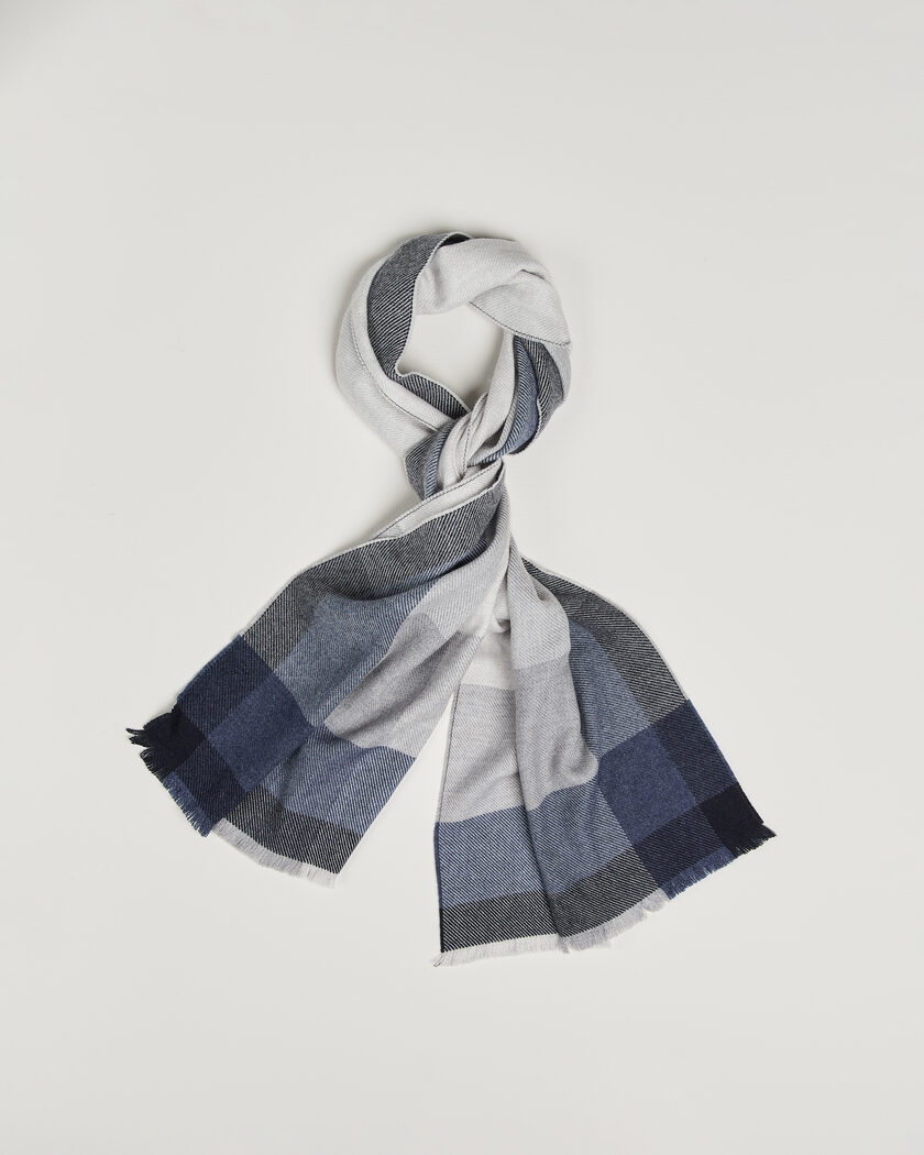 Brunello Cucinelli Wool/Cashmere Check Scarf Grey/Navy – Blue
