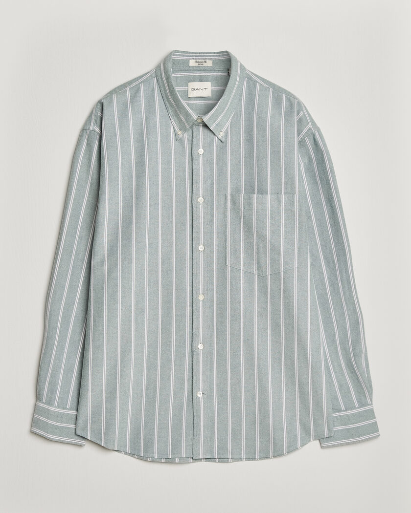 Gant Relaxed Fit Brushed Oxford Striped Shirt Dark Emerald – Green