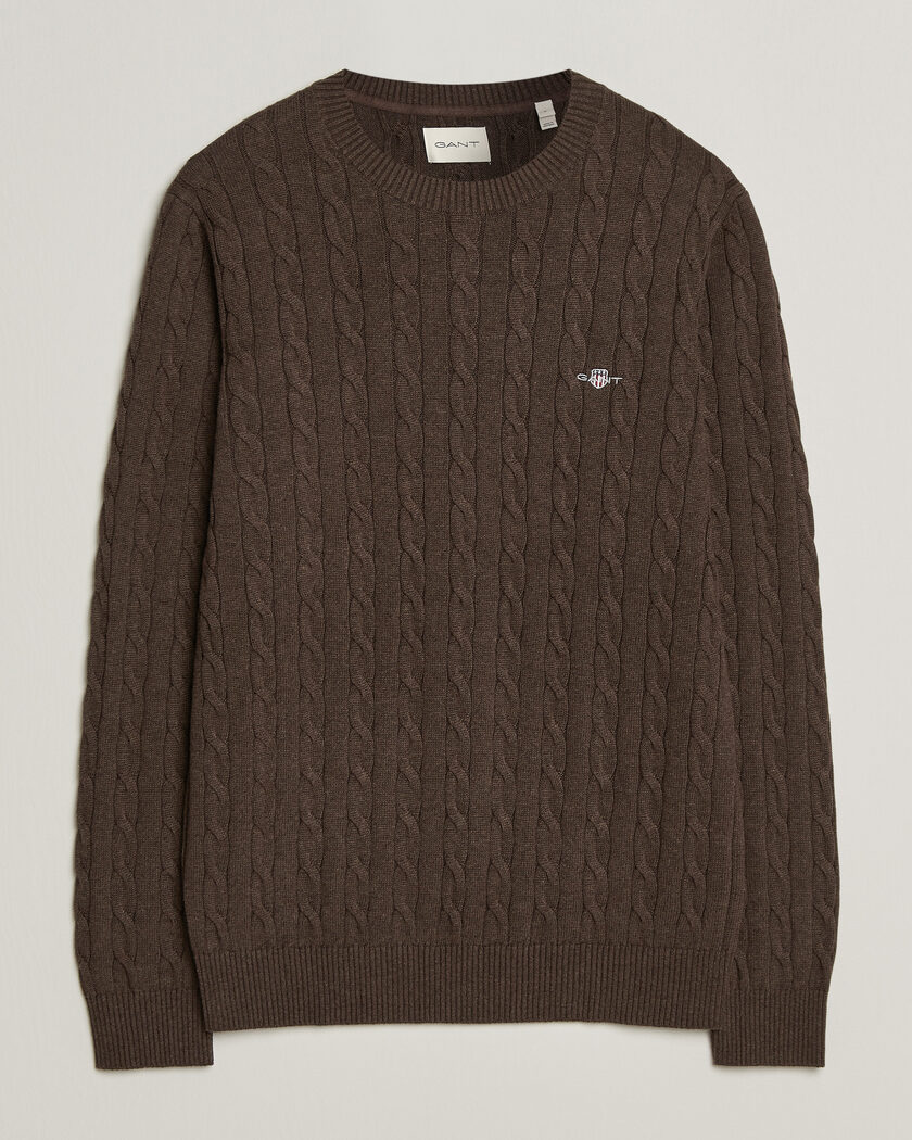 Gant Cotton Cable Crew Neck Black Brown Melange – Brown