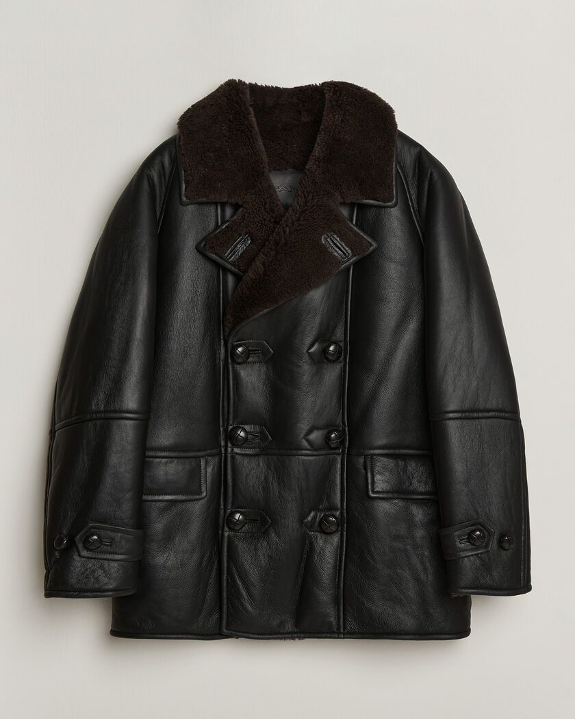 Gant Shearling Leather Peacoat Black – Black