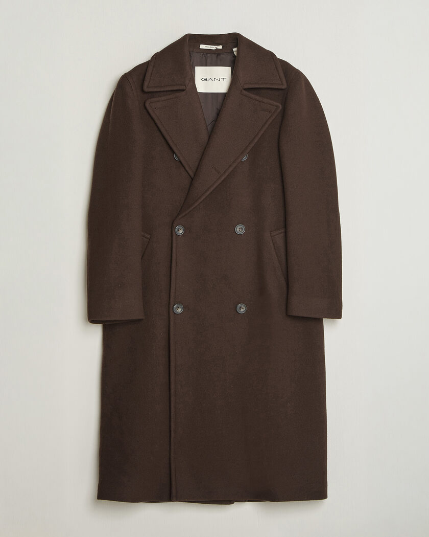 Gant Wool Double Breasted Belted Coat Black Brown – Brown