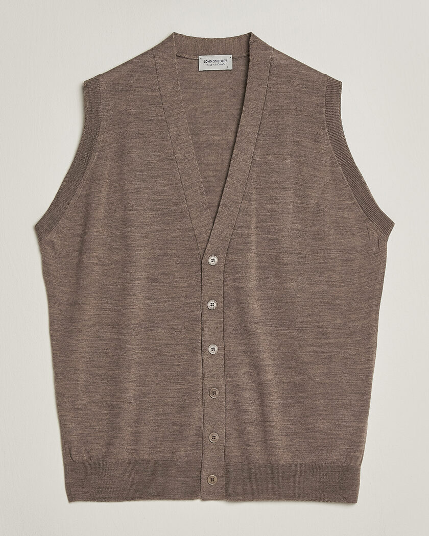 John Smedley Bolton Extra Fine Merino Waistcoat Mushroom Brown – Brown