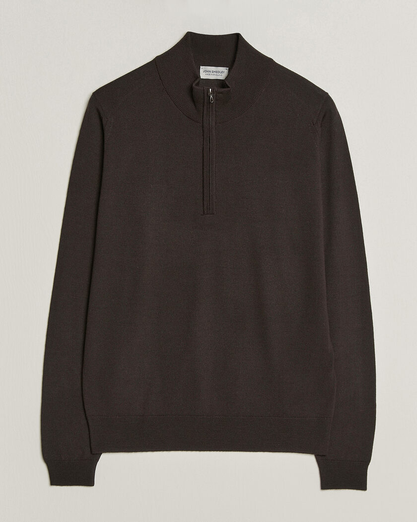 Gran Sasso Merino Fashion Fit Half Zip Brown Melange at CareOfCarl.com