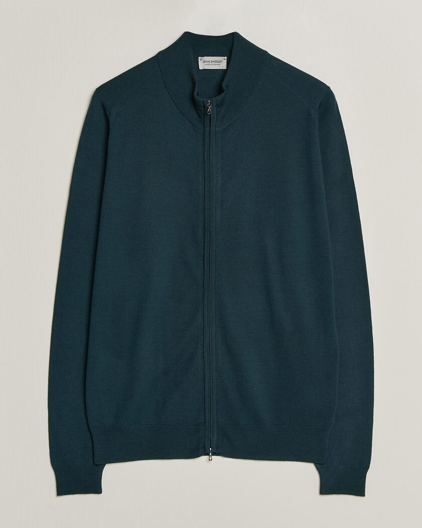 John Smedley Claygate Extra Fine Merino Full Zip Richardson Green – Green