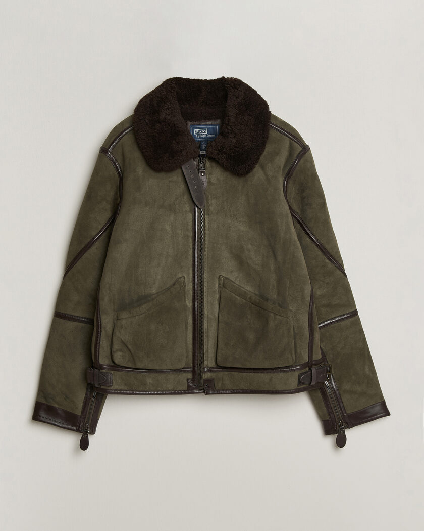 Polo Ralph Lauren Suede Leather Flight Jacket Myrtle Green – Green