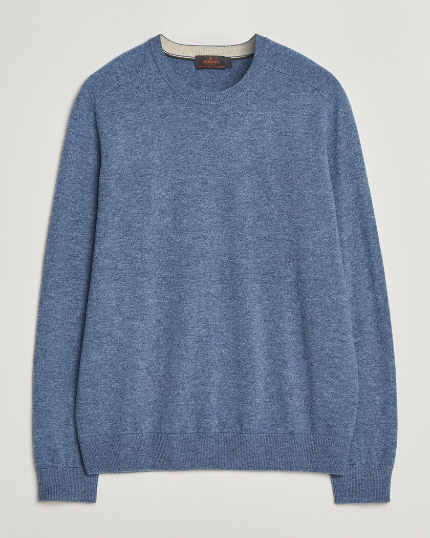 Auralee Brushed Cashmere/Cotton Crew Neck Navy at CareOfCarl.com