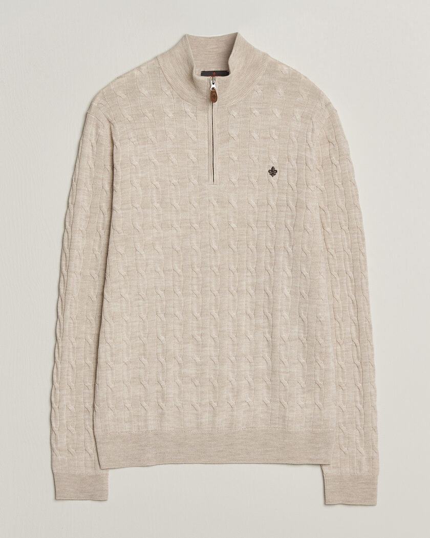 Morris Merino Cable Half Zip Off White – White