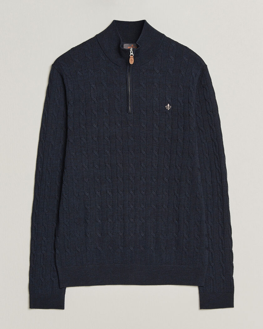 Morris Merino Cable Half Zip Navy – Blue