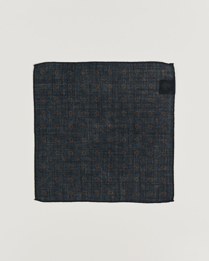Amanda Christensen Wool Paisley Pocket Square Navy – Blue