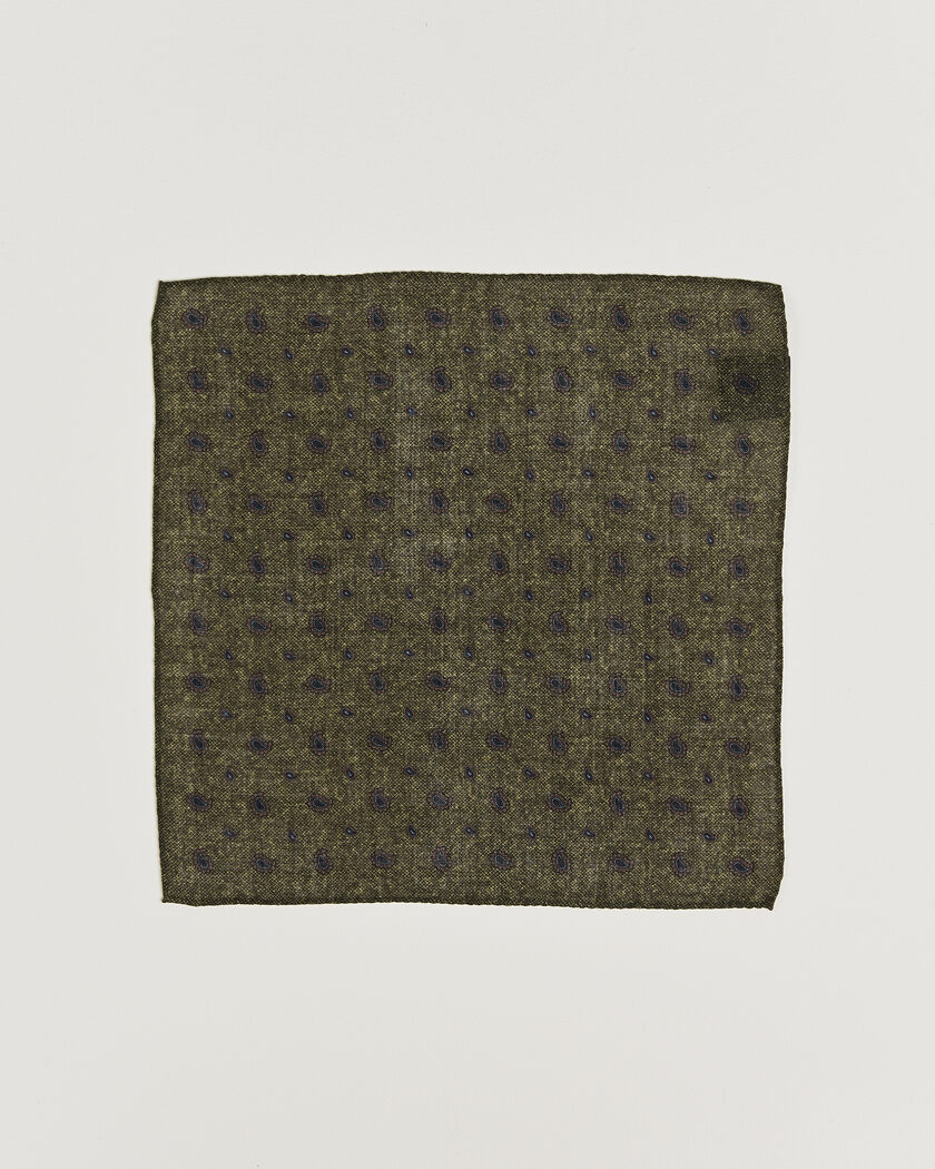 Amanda Christensen Wool Paisley Pocket Square Green – Green