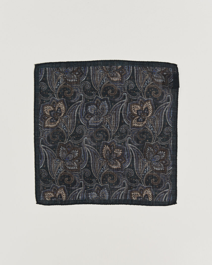 Amanda Christensen Wool Large Paisley Pocket Square Navy – Blue