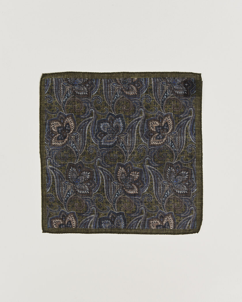 Amanda Christensen Wool Large Paisley Pocket Square Green – Green