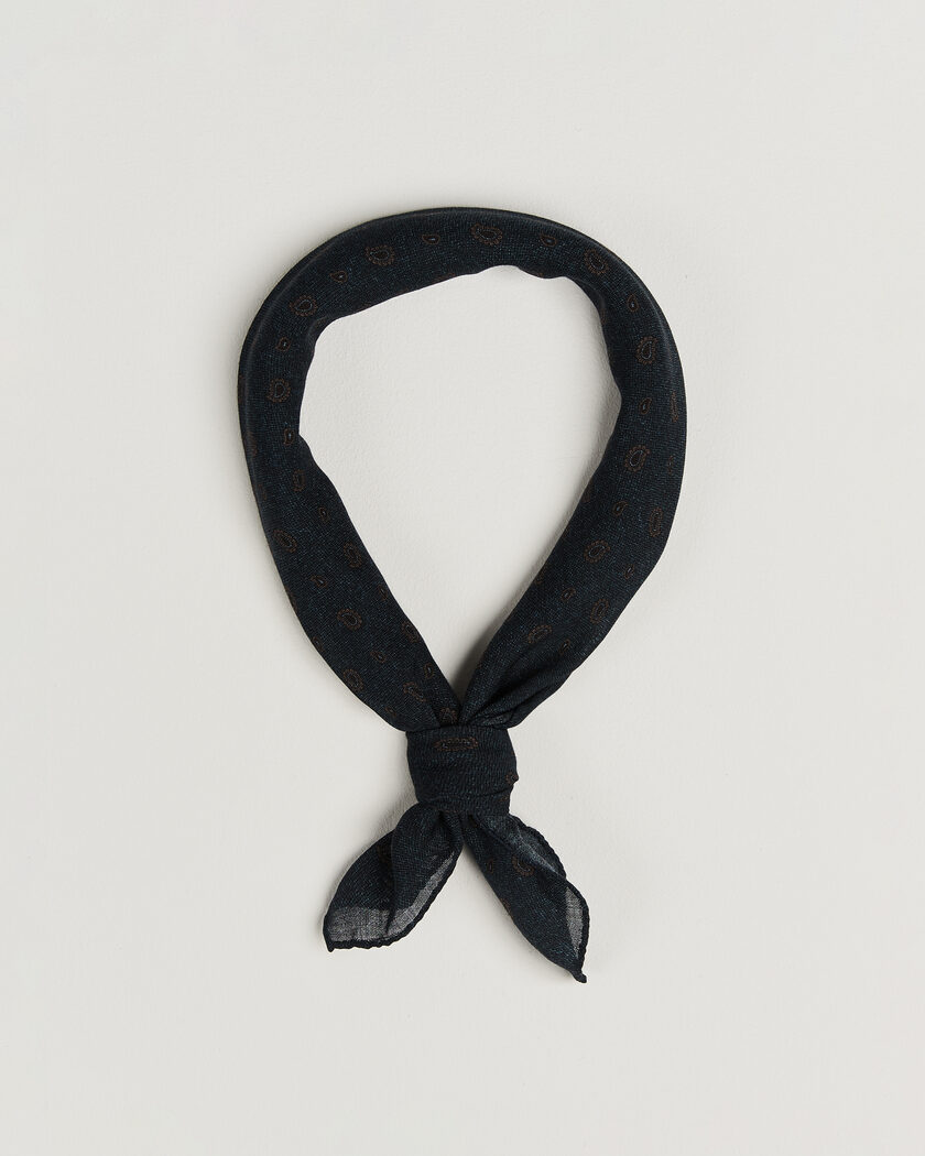 Amanda Christensen Wool Printed Paisley Bandana Navy – Blue