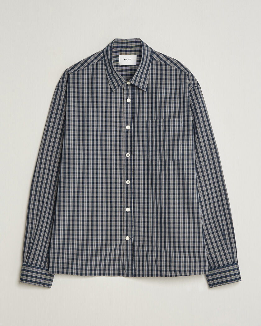 NN07 Deon Brushed Cotton Checked Shirt Navy Blue – Blue