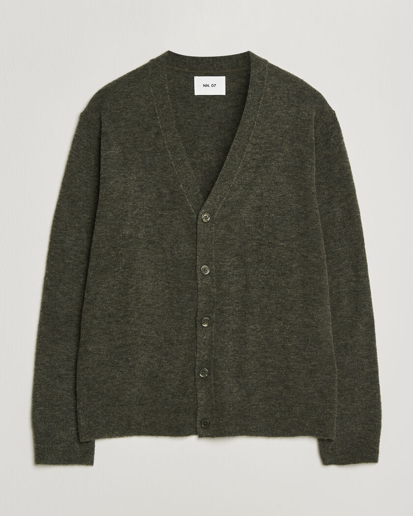 NN07 Gavin Brushed Wool Knitted Cardigan Dark Army – Green