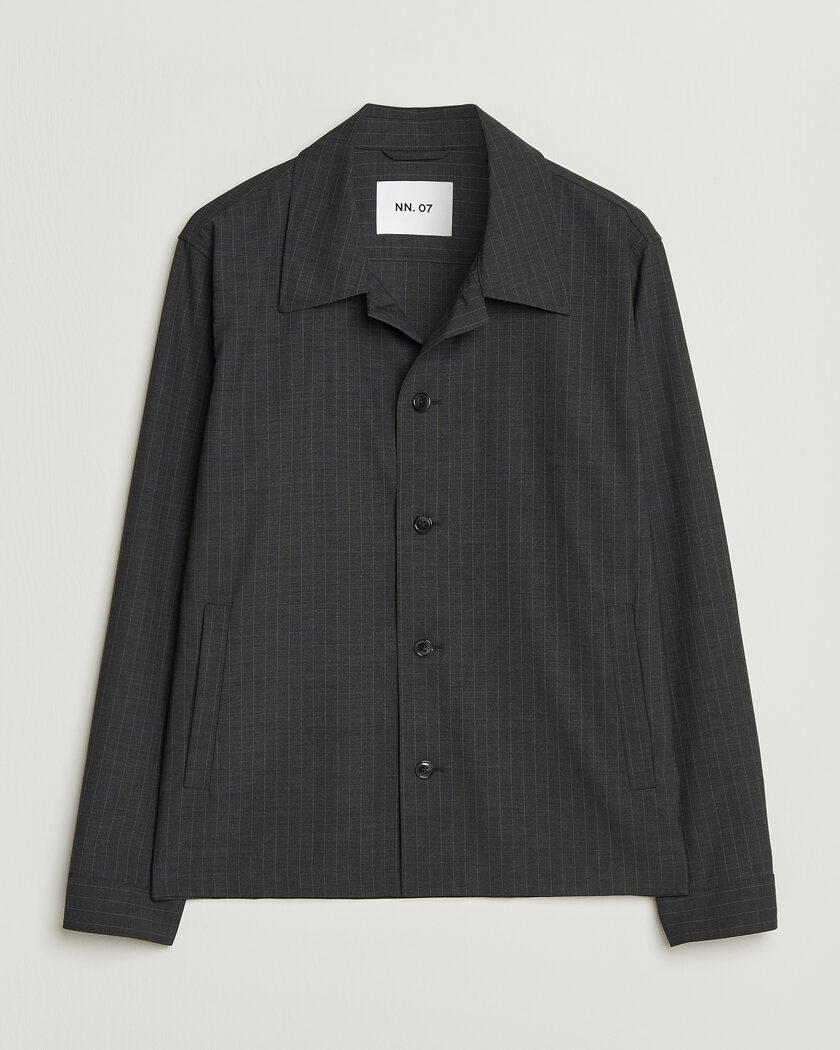 NN07 Zander Wool Pinstriped Overshirt Dark Grey – Grey