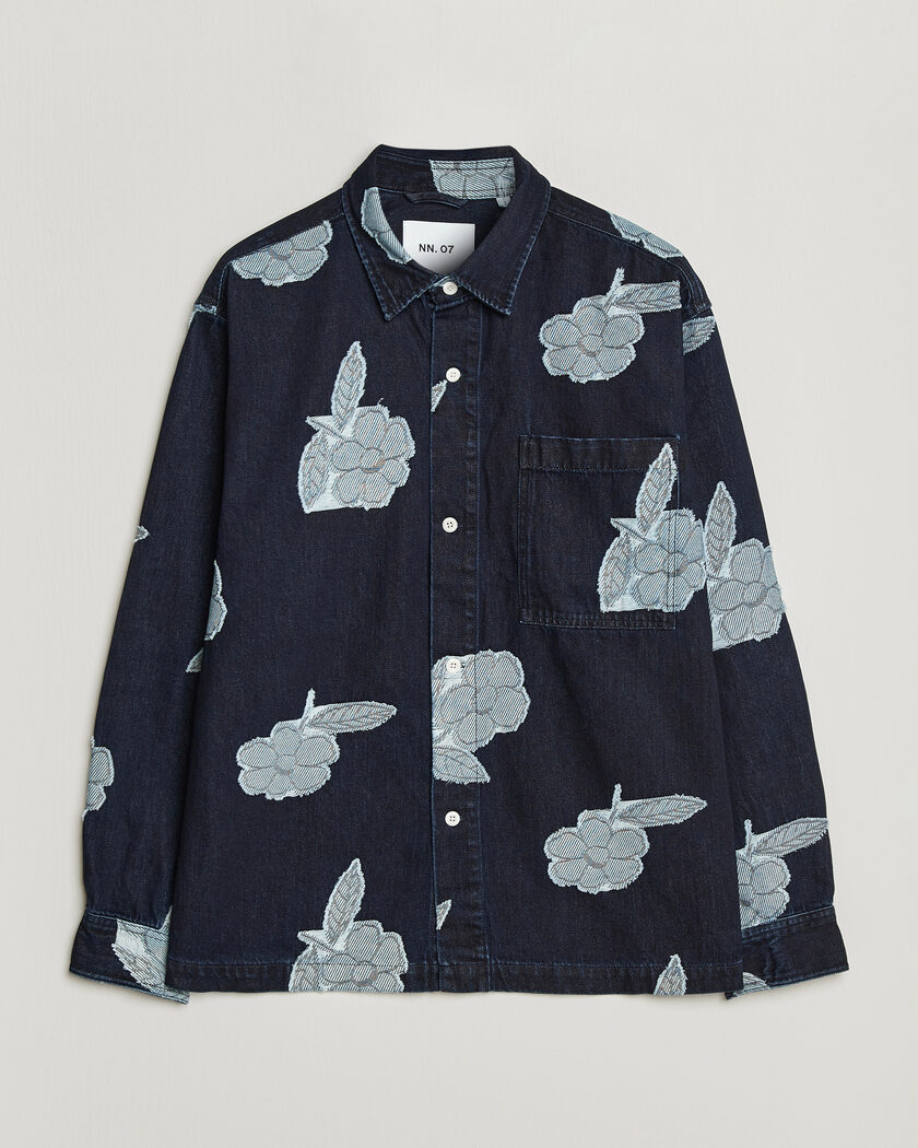NN07 Adwin Fil‑coupé Jacquard Denim Overshirt Dark Blue – Blue