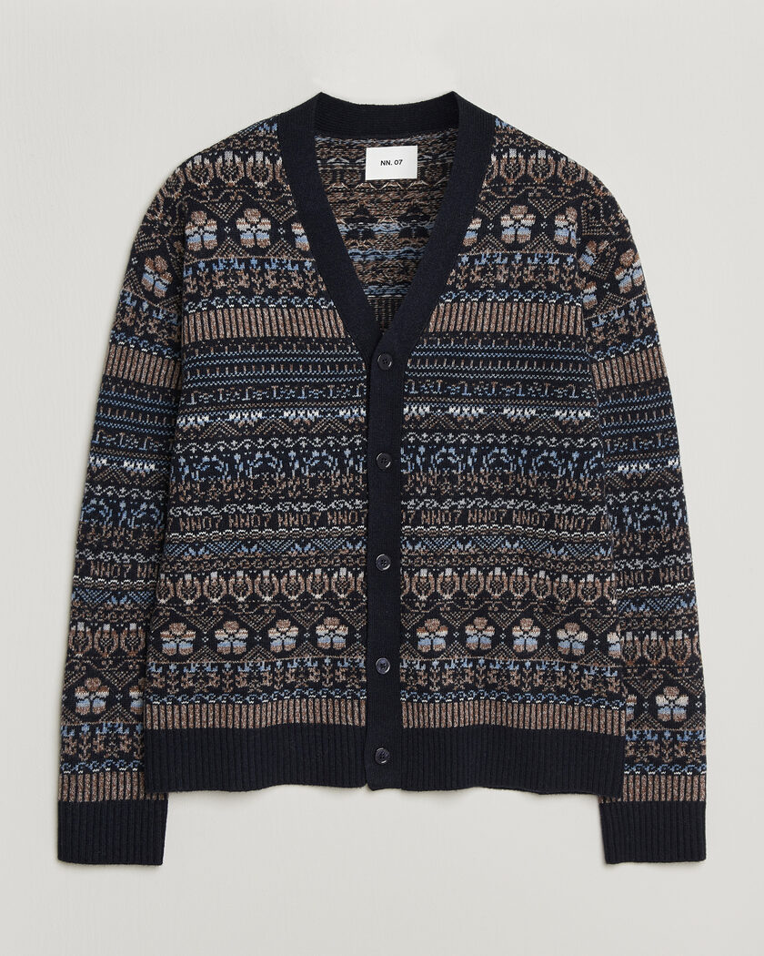 NN07 Tobias Fairisle Wool Knitted Cardigan Navy Blue – Blue
