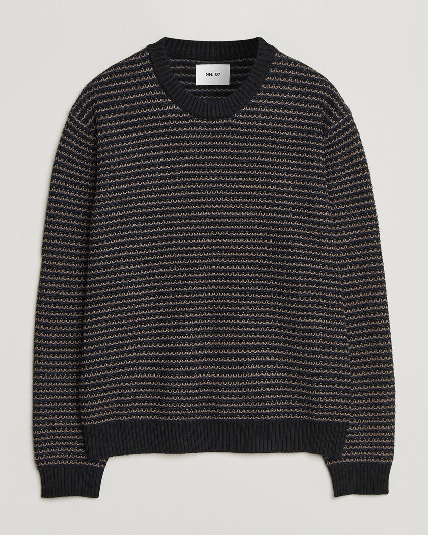 NN07 Russell Cotton/Wool Structured Sweater Navy Blue – Blue
