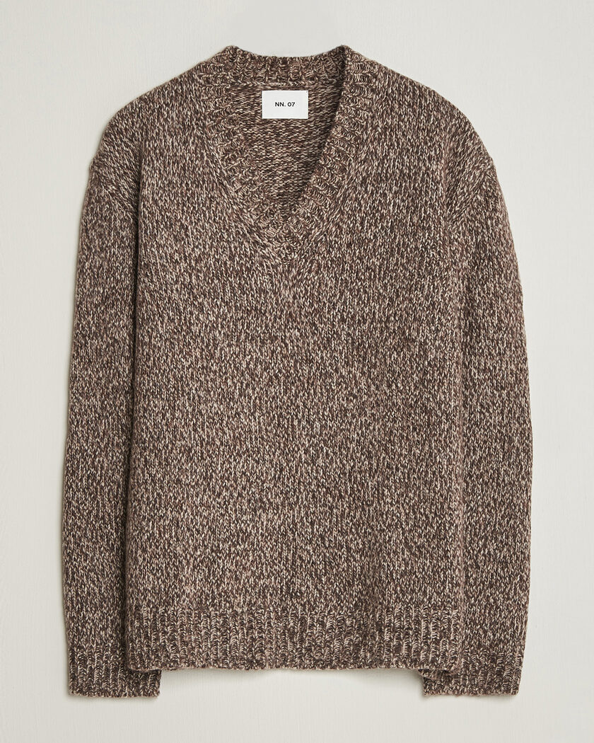 NN07 Flint Wool Knitted V-Neck Deep Truffle – Brown