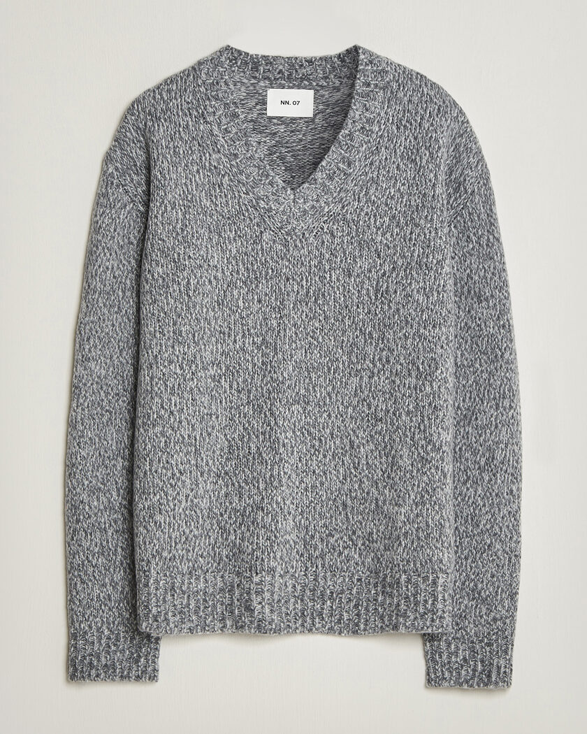 NN07 Flint Wool Knitted V-Neck Grey Melange – Grey