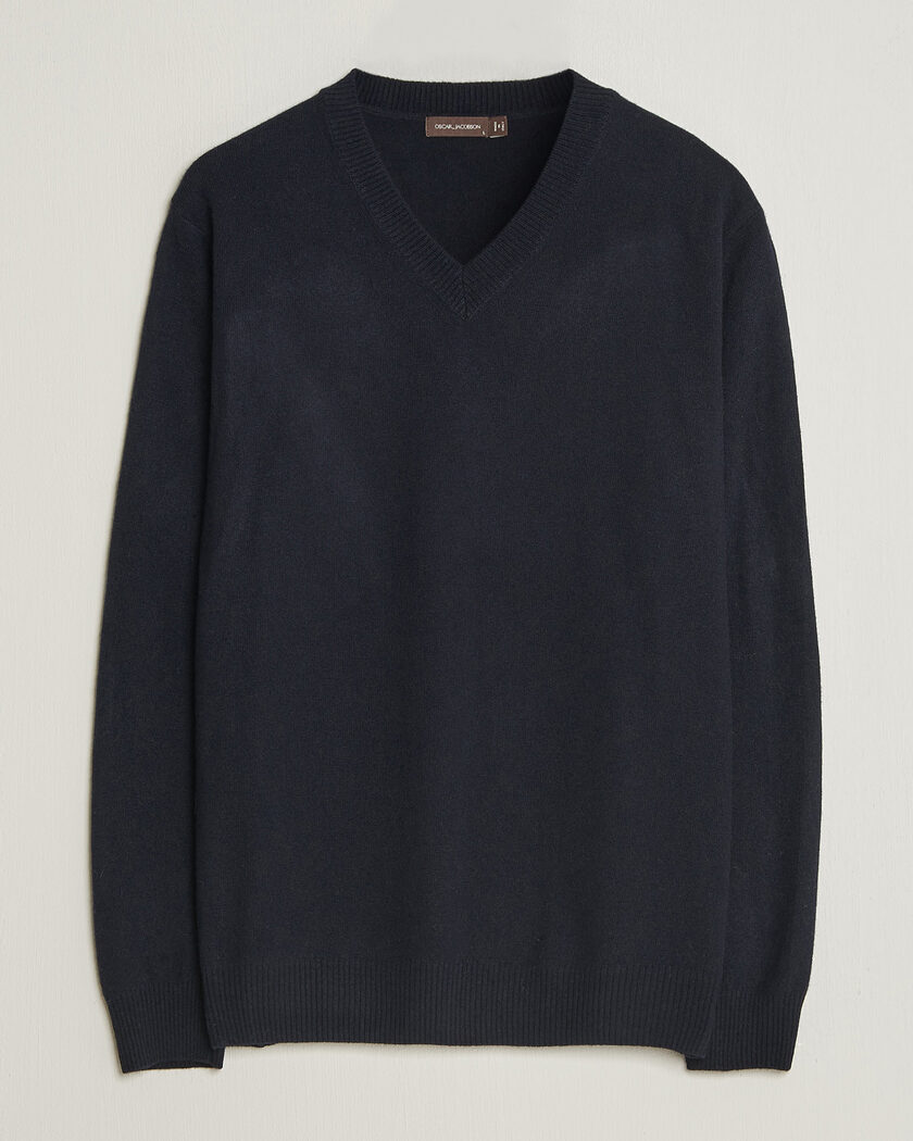 Oscar Jacobson Gregor Wool/Cashmere V-Neck Navy – Blue