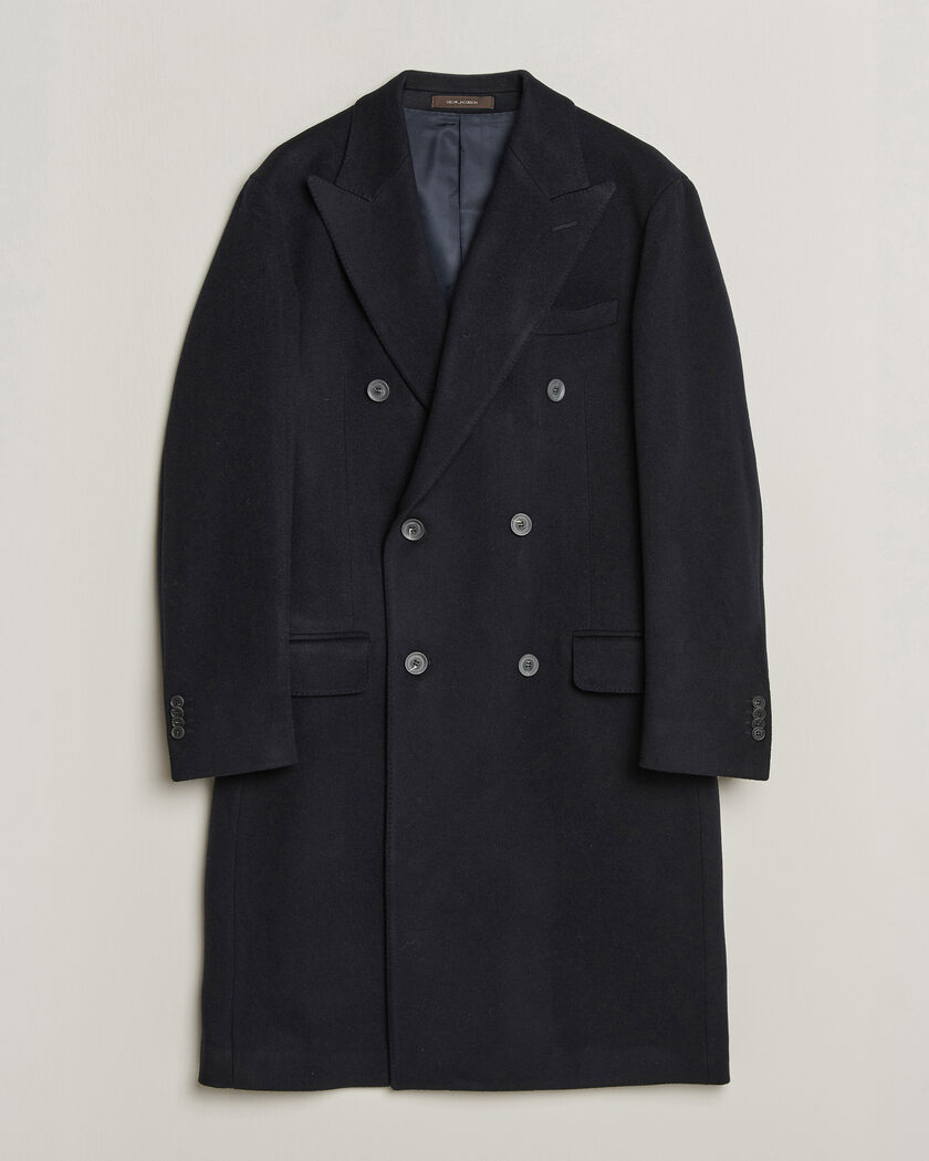 Oscar Jacobson Sicily Double Breasted Wool Coat Navy – Blue