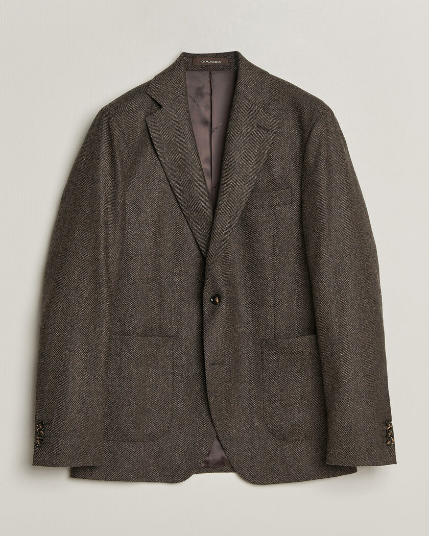Oscar Jacobson Fogerty Herringbone Wool Blazer Brown – Brown