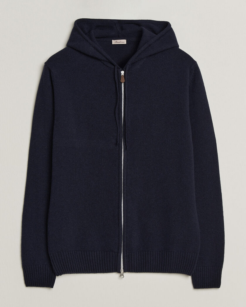 Stenströms Brushed Merino Full-Zip Hood Navy – Blue