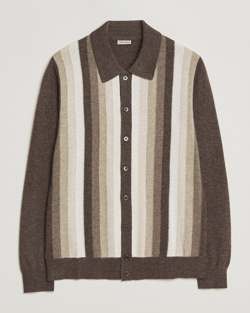 Stenströms Cashmere Striped Polo Cardigan Brown – Brown