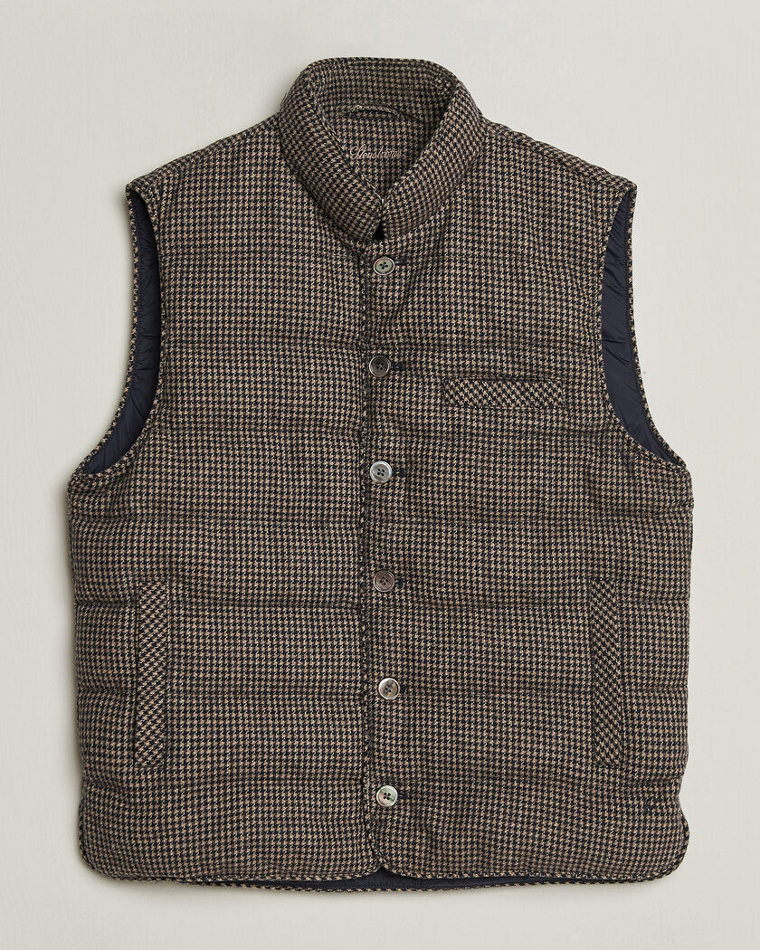 Stenströms Padded Houndstooth Wool Vest Brown – Brown