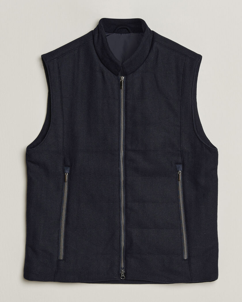 Stenströms Wool Alcantara Detail Light Padded Vest Navy – Blue