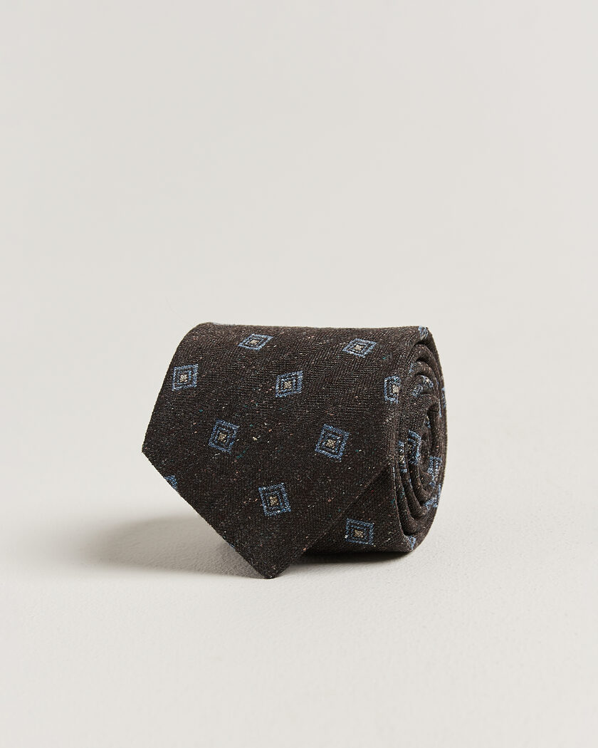 Stenströms Woven Herringbone Silk Tie 7,5cm Dark Brown – Brown