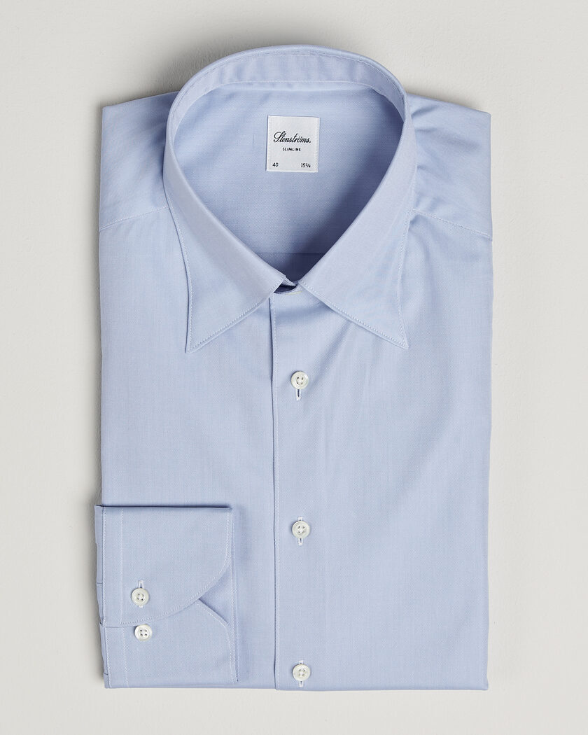 Stenströms Slimline Twofold Cotton Button Under Shirt Blue – Blue