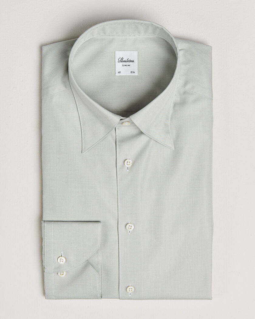 Stenströms Slimline Twofold Cotton Button Under Shirt Green – Green