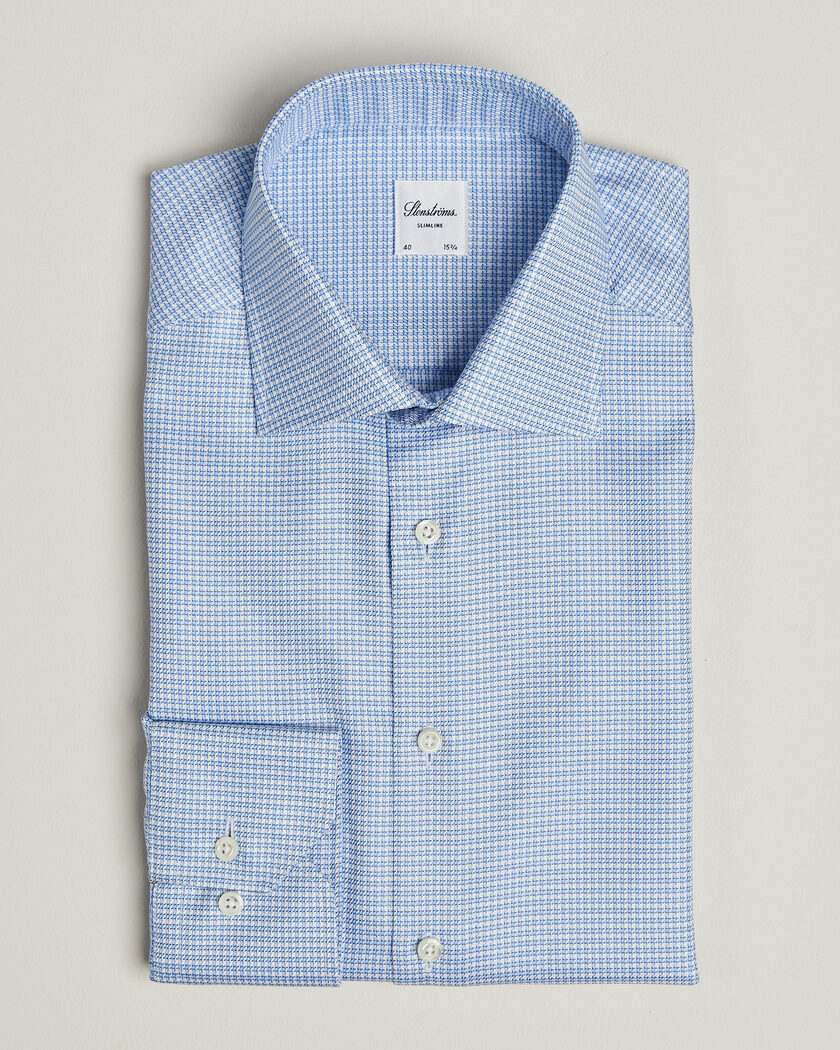 Stenströms Slimline Twofold Houndstooth Shirt Blue – Blue