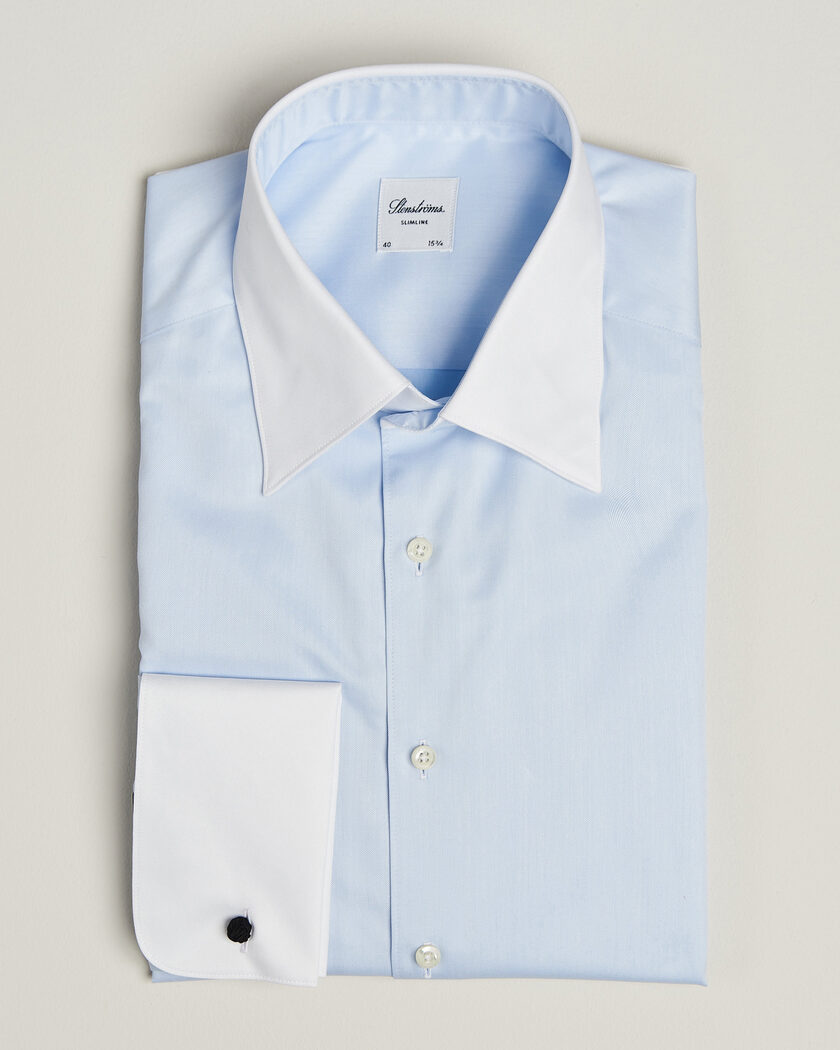 Stenströms Slimline White Collar Whinchester Shirt Blue – Blue