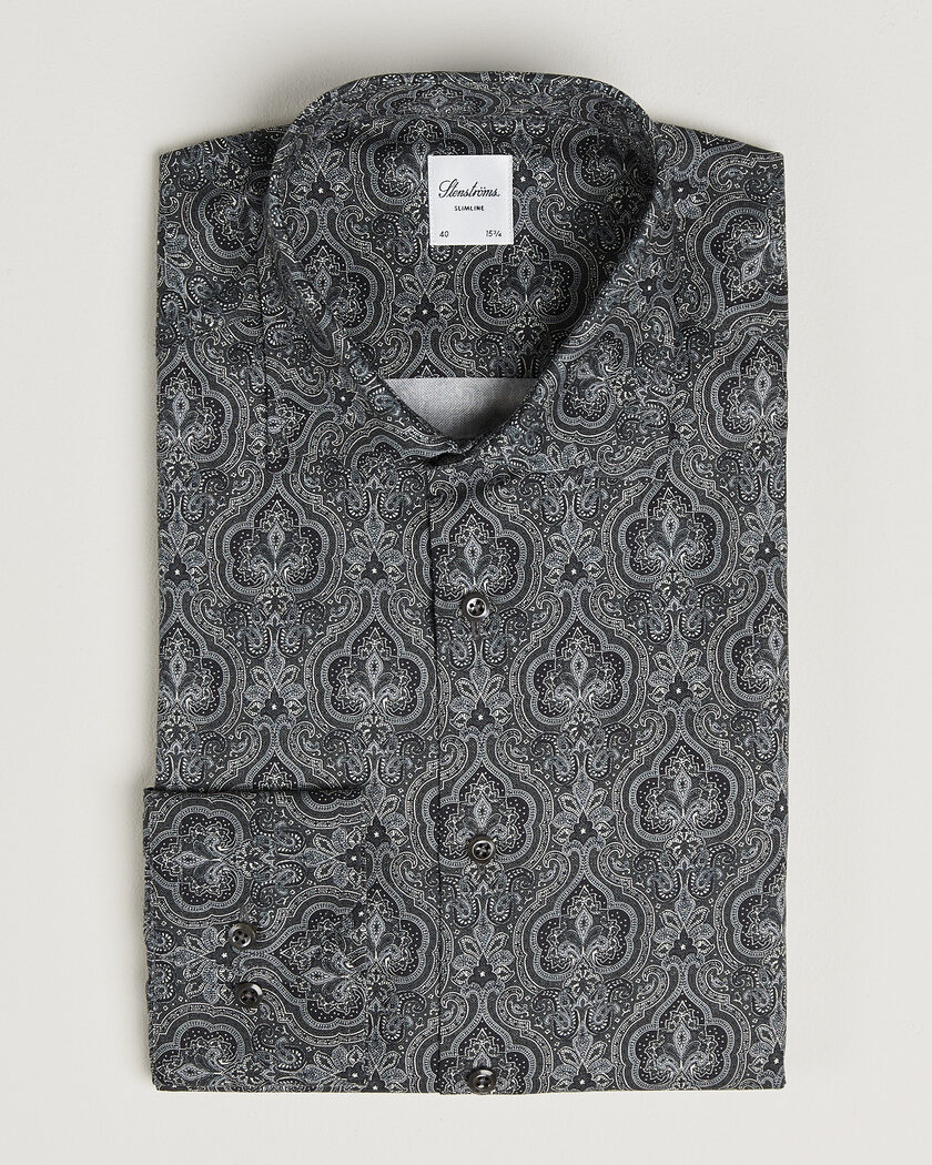 Stenströms Slimline Paisley Print Cut Away Shirt Grey – Grey