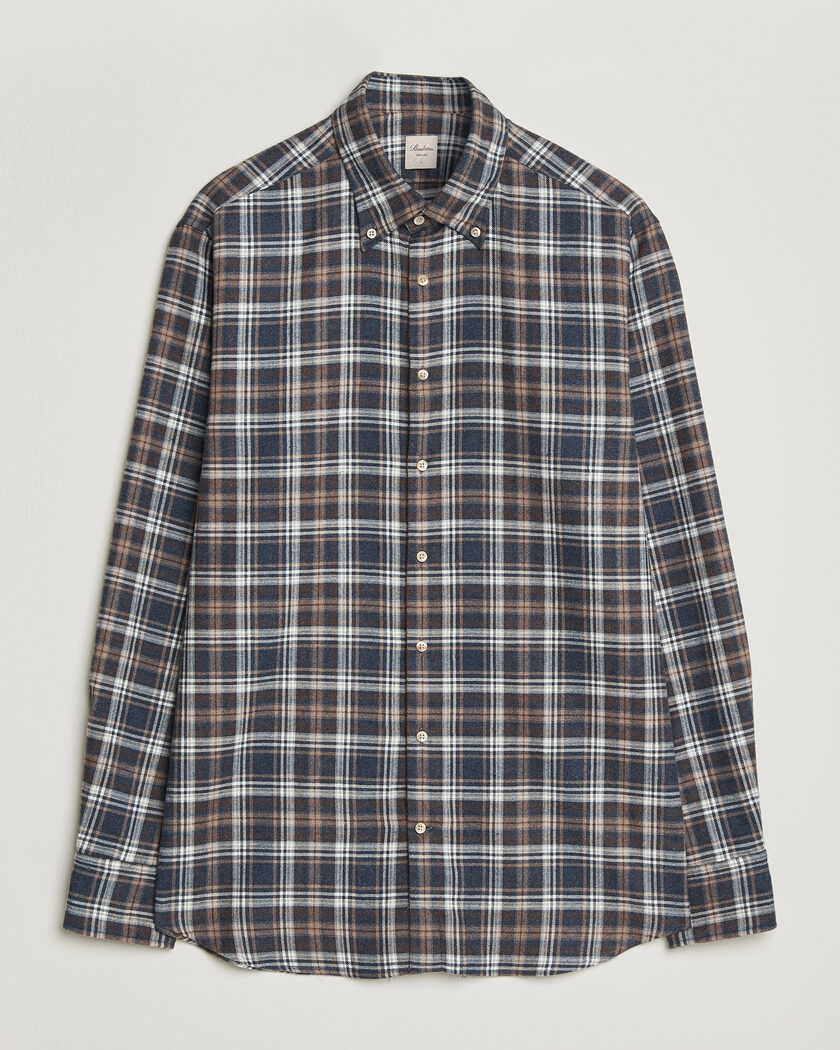 Stenströms Regular Fit Check Cut Away Flannel Shirt Navy – Blue