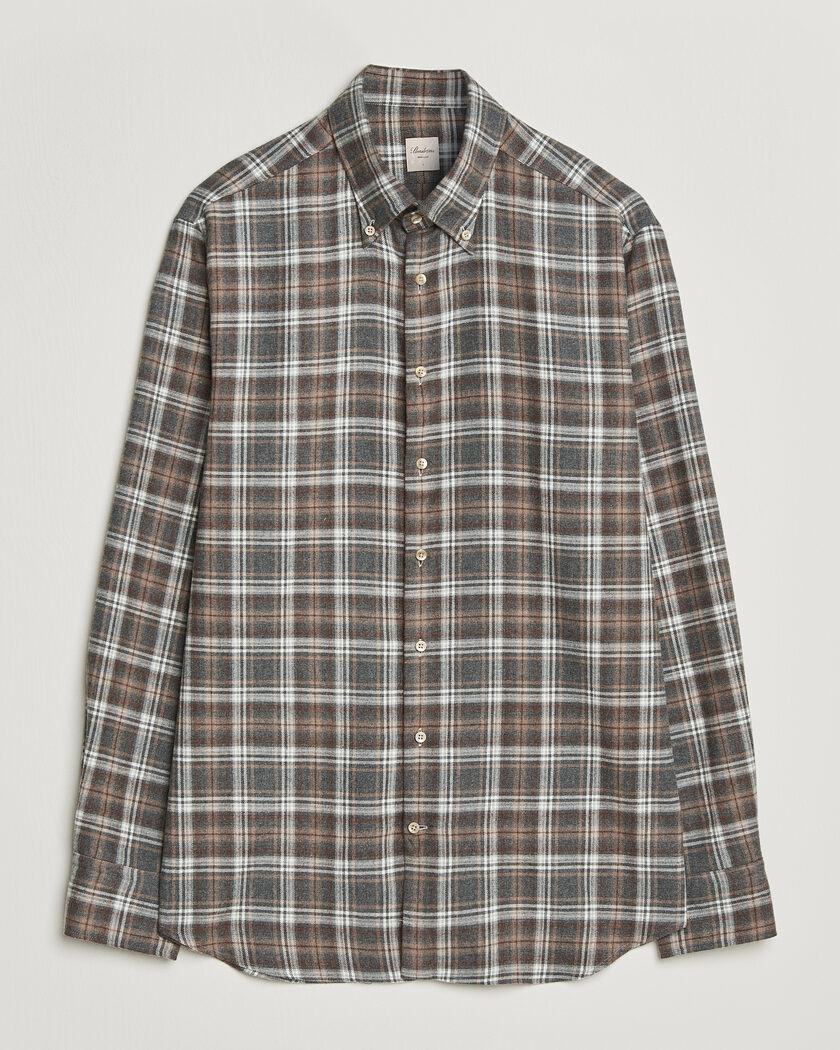 Stenströms Regular Fit Check Cut Away Flannel Shirt Brown – Brown
