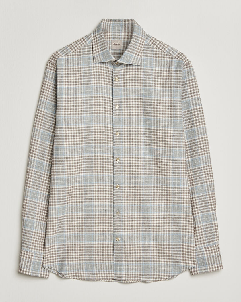 Stenströms Regular Fit Overcheck Flannel Shirt Light Brown – Brown