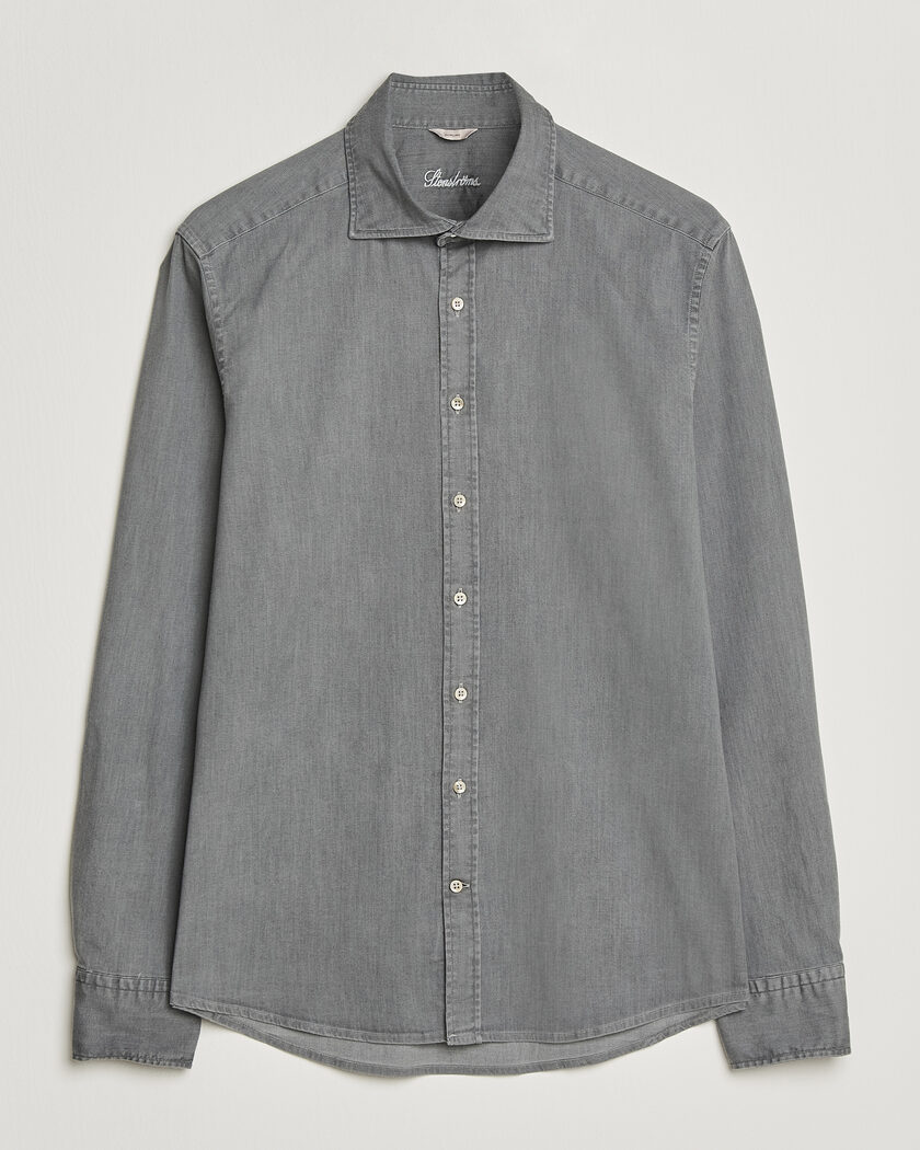 Stenströms Slimline Garment Washed Shirt Grey Denim – Grey