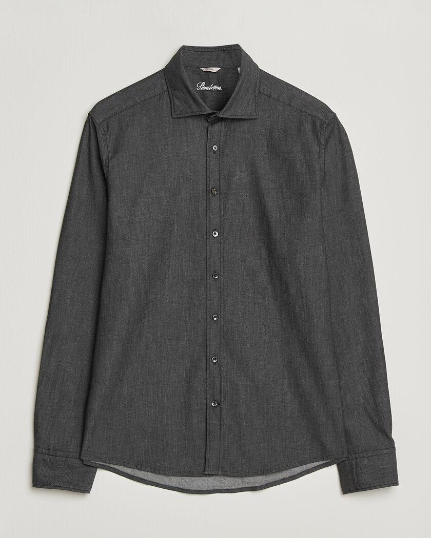 Stenströms Slimline Garment Washed Shirt Black Denim – Black