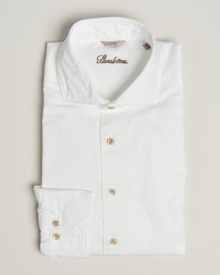Stenströms Slimline Washed Cotton Twill Cut Away Shirt White – White